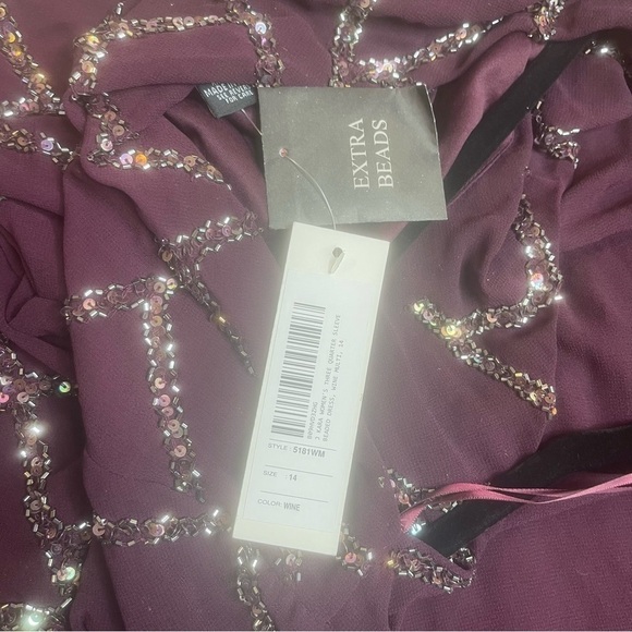 J Kara women’s three quarter sleeve Hand made beaded dress color Wine Size 14 - Picture 7 of 13